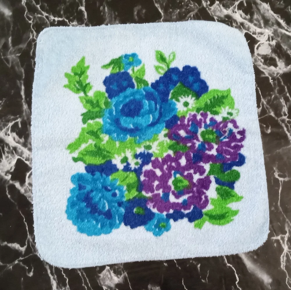 Cannon Vintage Wash Cloth Terry Blue Purple Green Floral Washcloth
